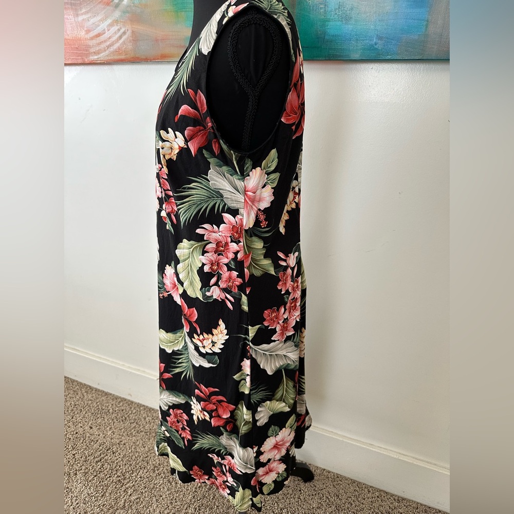 Young Hawaii Vintage Tropical Black Green Red Pink Floral Dress Made In Hawaii M - Picture 4 of 12